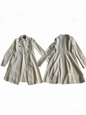AKIRA Cream Double-Breasted Fit-and-Flare Trench Blazer